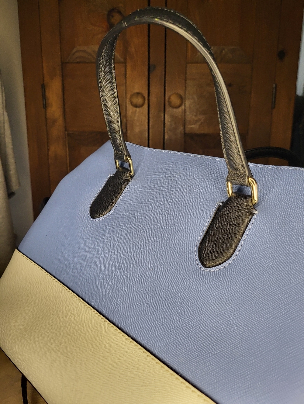 kate spade Two-Tone Periwinkle & Cream Satchel with Black Handles - Picture 17 of 17